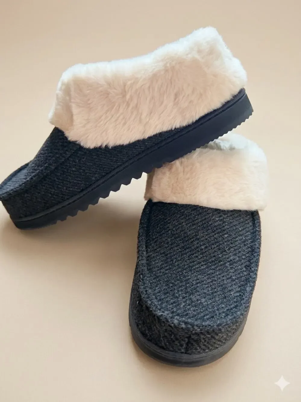 Dearfoams Men's Clog Slippers Charcoal Gray Knit Faux Fur Lining Size XL (11-12)